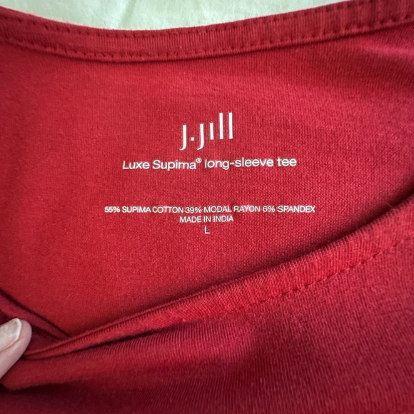 J.Jill Luxe Supima Long Sleeve Tee Berry Red Crew Neck Size Large - Picture 6 of 7